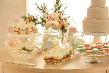 Table with sweets prepared for party