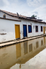 Flooded street in colonial town Paraty, Brazil