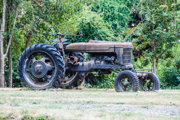 FRUTILLAR, CHILE - MARCH 1, 2015: Old tractor in Historic German Colonial Museum in Frutillar village. The region is known for a strong population of german immigrants.