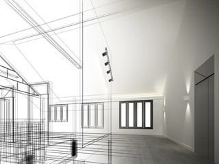 sketch design of interior space ,3d  render