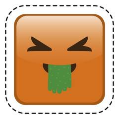 nauseated cartoon face in square shape, icon over white background. colorful design. vector illustration