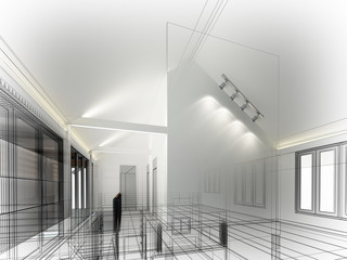 sketch design of interior space ,3d  render