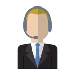 man with headset cartoon icon over white background. colorful design. customer service concept. vector illustration