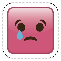 sad cartoon face in square shape icon over white background. colorful design. vector illustration