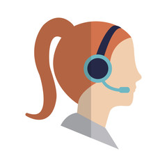 woman with headset cartoon icon over white background. colorful design. customer service concept. vector illustration