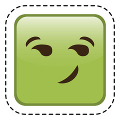 smirking cartoon face in square shape icon over white background. colorful design. vector illustration