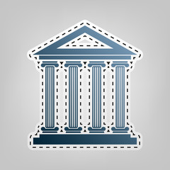 Historical building illustration. Vector. Blue icon with outline for cutting out at gray background.