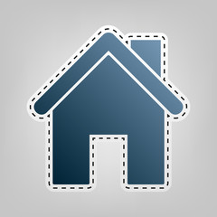 Home silhouette illustration. Vector. Blue icon with outline for cutting out at gray background.