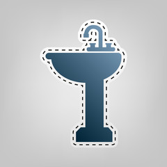Bathroom sink sign. Vector. Blue icon with outline for cutting out at gray background.