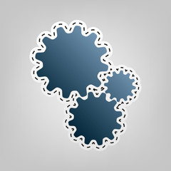 Settings sign illustration. Vector. Blue icon with outline for cutting out at gray background.