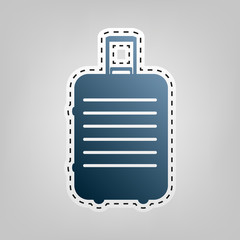 Baggage sign illustration. Vector. Blue icon with outline for cutting out at gray background.