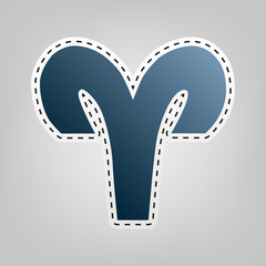 Obraz premium Aries sign illustration. Vector. Blue icon with outline for cutting out at gray background.
