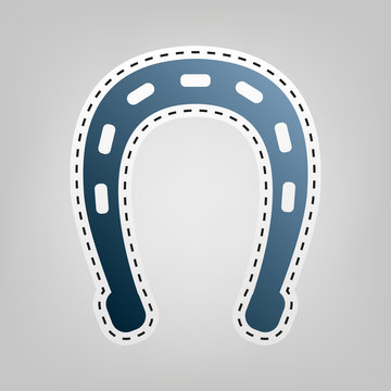 Horseshoe sign illustration. Vector. Blue icon with outline for cutting out at gray background.