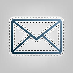 Letter sign illustration. Vector. Blue icon with outline for cutting out at gray background.