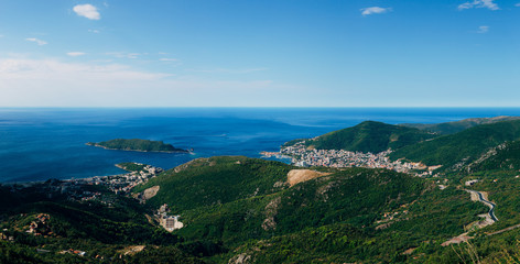 Budva Riviera in Montenegro. Sea coast and the mountains