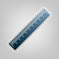 Centimeter ruler sign. Vector. Blue icon with outline for cutting out at gray background.