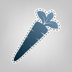 Carrot sign illustration. Vector. Blue icon with outline for cutting out at gray background.