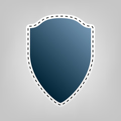 Shield sign illustration. Vector. Blue icon with outline for cutting out at gray background.