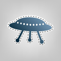 UFO simple sign. Vector. Blue icon with outline for cutting out at gray background.