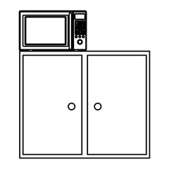 silhouette of kitchen shelf and drawers with microwave vector illustration