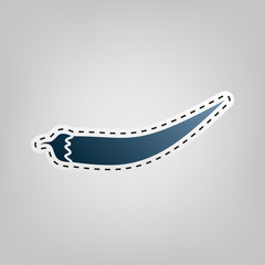 Chilli pepper sign. Vector. Blue icon with outline for cutting out at gray background.