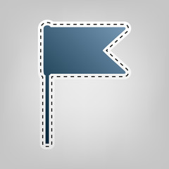 Flag sign illustration. Vector. Blue icon with outline for cutting out at gray background.
