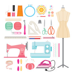 Sewing Kit Icons Set, Needlework, Tailor, Handmade, Dressmaking, Hobby
