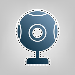 Chat web camera sign. Vector. Blue icon with outline for cutting out at gray background.