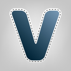 Obraz premium Letter V sign design template element. Vector. Blue icon with outline for cutting out at gray background.