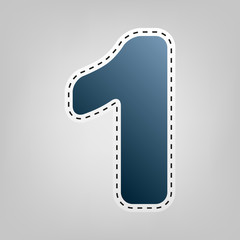 Number 1 sign design template element. Vector. Blue icon with outline for cutting out at gray background.