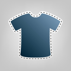 T-shirt sign. Vector. Blue icon with outline for cutting out at gray background.