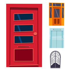 Obraz premium Color door front to house and building flat design style isolated vector illustration modern new decoration open elegant room lock.