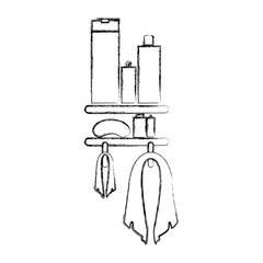 blurred silhouette of shelf with beauty products in bath icon vector illustration