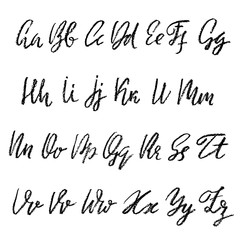 Handwritten vector chalked alphabet. Imitation texture of chalk. Modern hand drawn alphabet. Isolated letters. Vector illustration