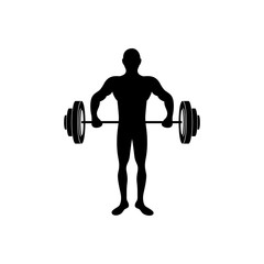 black silhouette man lifting weights vector illustration