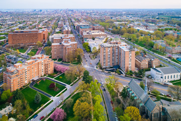 Fototapeta na wymiar Aerial view of Guilford and Charles Village, in Baltimore, Maryland.