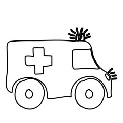 monochrome hand drawn contour of ambulance vector illustration