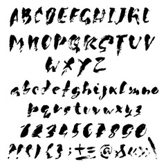 Hand drawn dry brush font. Modern brush lettering. Grunge style alphabet. Vector illustration.