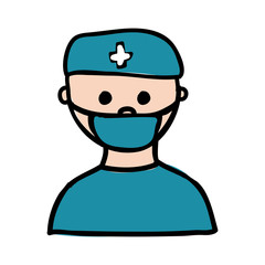 colorful hand drawn silhouette of male nurse half body vector illustration