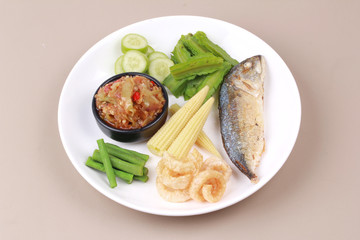 Green chili dip as Nam Prik Num with set.