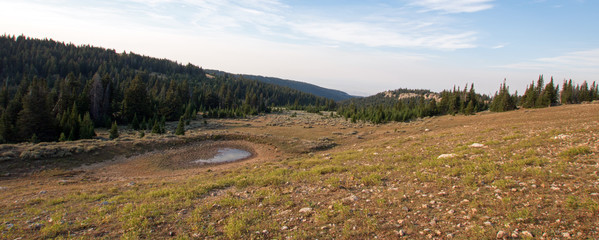 Sunrise over wild horse watering hole on Lost Water Canyon Ridge in the Pryor Mountains of Wyoming USA