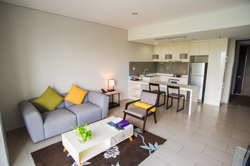 Modern studio apartment with furniture