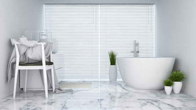 bathroom white tone in hotel or apartment - 3D Rendering
