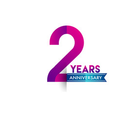 two years anniversary celebration logotype colorful design with blue ribbon, 2nd birthday logo on white background