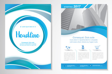 Template vector design for Brochure, Annual Report, Magazine, Poster, Corporate Presentation, Portfolio, Flyer, layout modern with green and blue color size A4, Front and back, Summer design