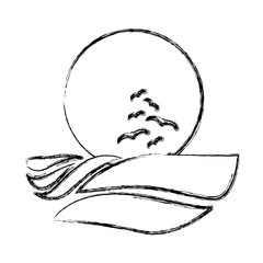 blurred silhouette sunset in the ocean with gulls vector illustration