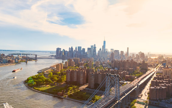 Williamsburg Bridge over the East River in Manhattan, NY