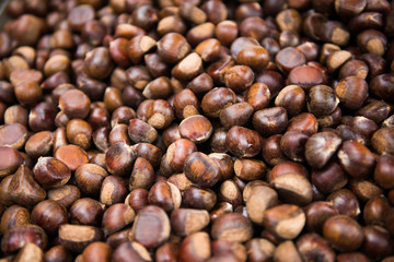 roasted sweet chestnuts for sale in market
