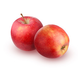 Two red apples on a white background.