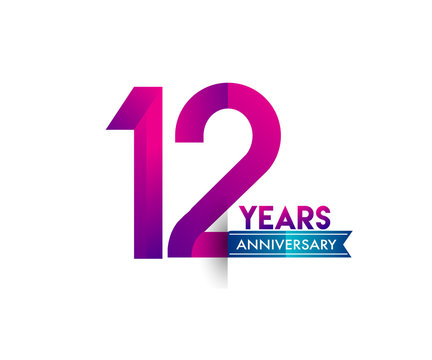 twelve years anniversary celebration logotype colorful design with blue ribbon, 12th birthday logo on white background